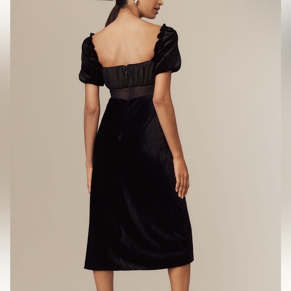 Anthropologie Puff-Sleeve Mesh Velvet Midi Dress - Picture 2 of 4